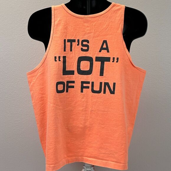 Vintage 90s Park Here Its A Lot of Fun Tank Top Shirt Parking USA Orange L Large - Picture 3 of 10